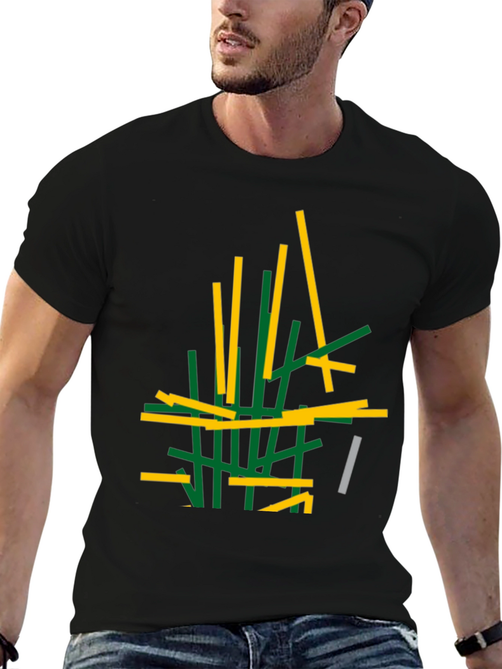 Abstract Stick Design Black T-Shirt