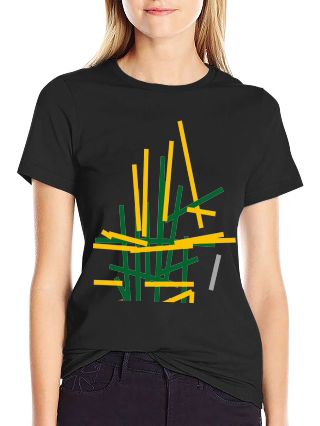 Abstract Stick Design Black T-Shirt