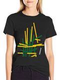 Abstract Stick Design Black T-Shirt