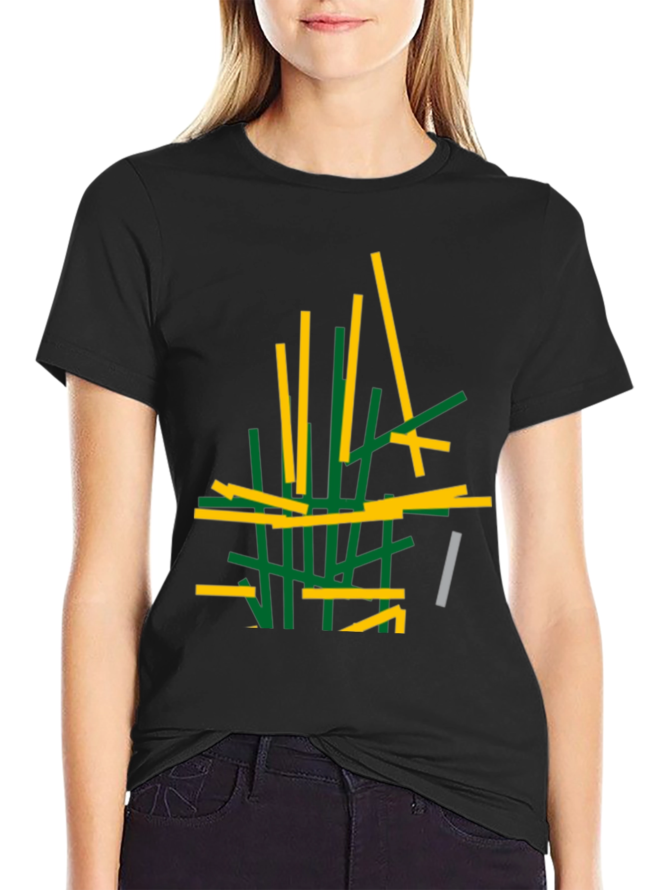 Abstract Stick Design Black T-Shirt