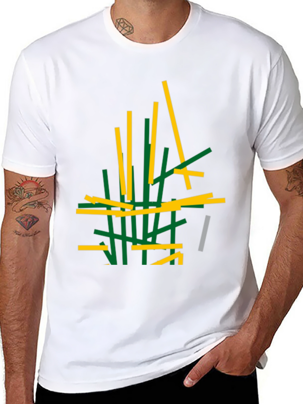 Abstract Stick Design Black T-Shirt