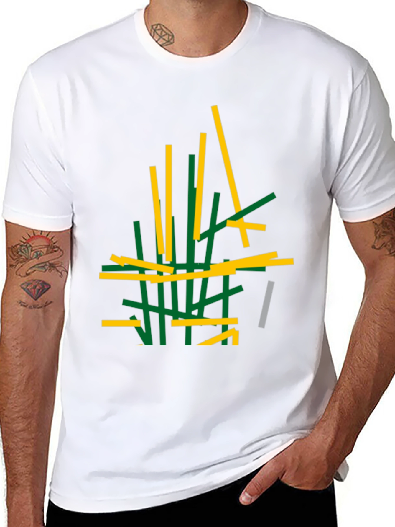 Abstract Stick Design Black T-Shirt