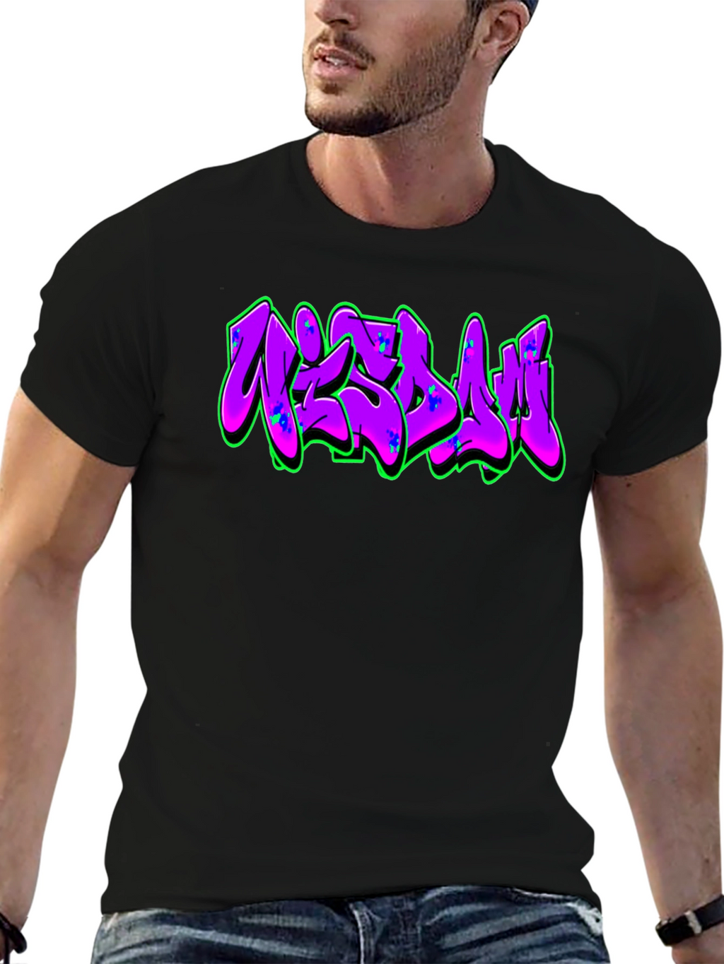 Graffiti Style Graphic Print Black T-Shirt