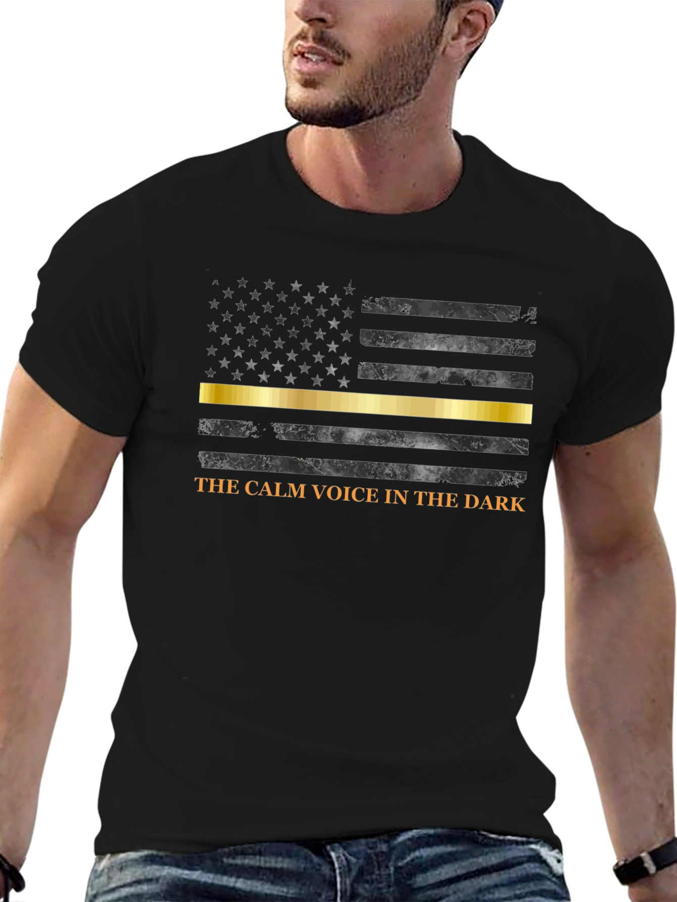 Thin Gold Line Dispatcher T-Shirt: Calm Voice in the Dark
