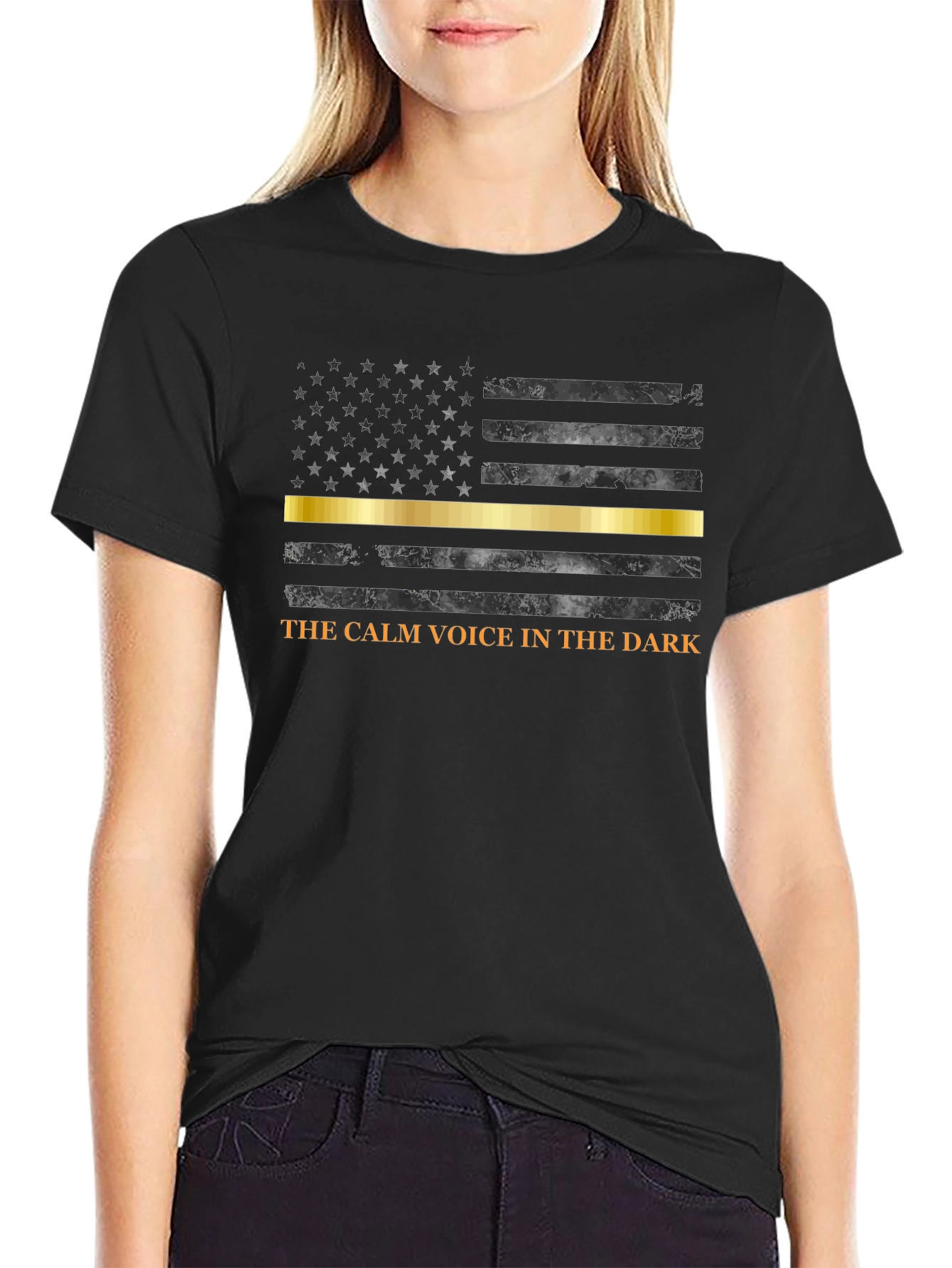 Thin Gold Line Dispatcher T-Shirt: Calm Voice in the Dark