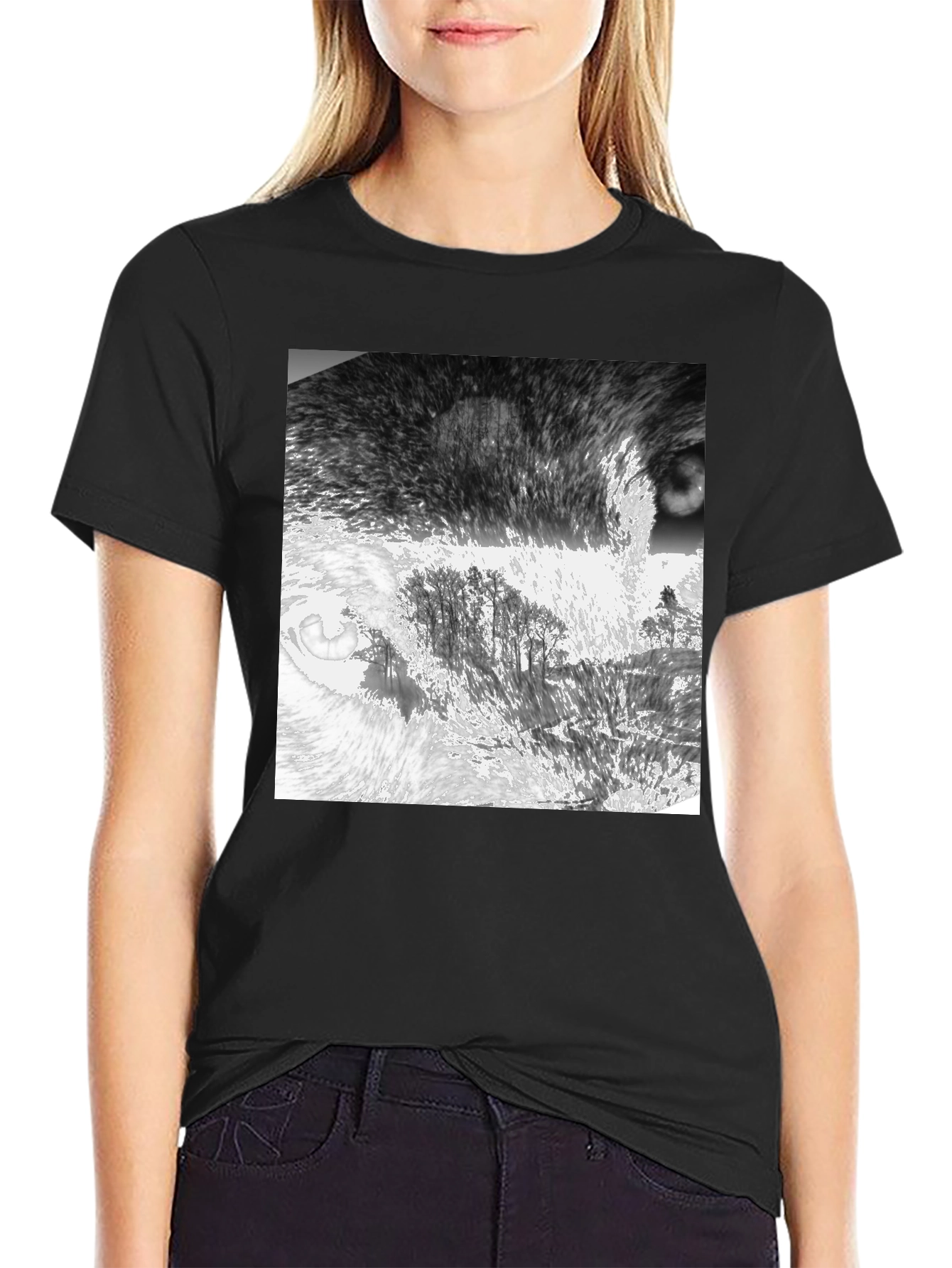 Abstract Landscape Print Black T-Shirt