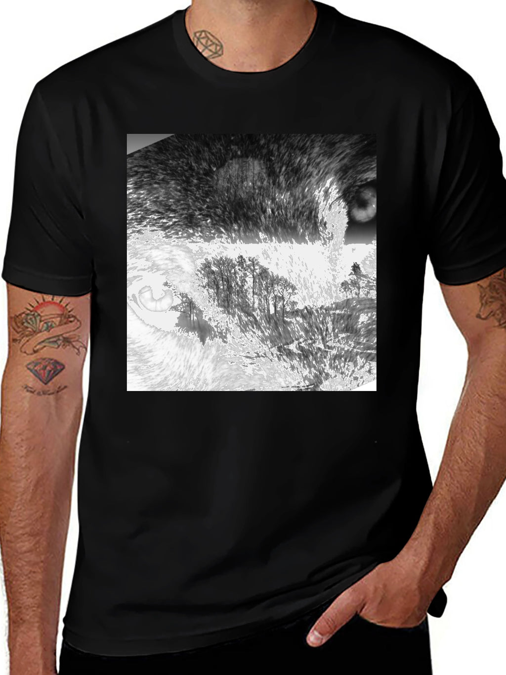 Abstract Landscape Print Black T-Shirt