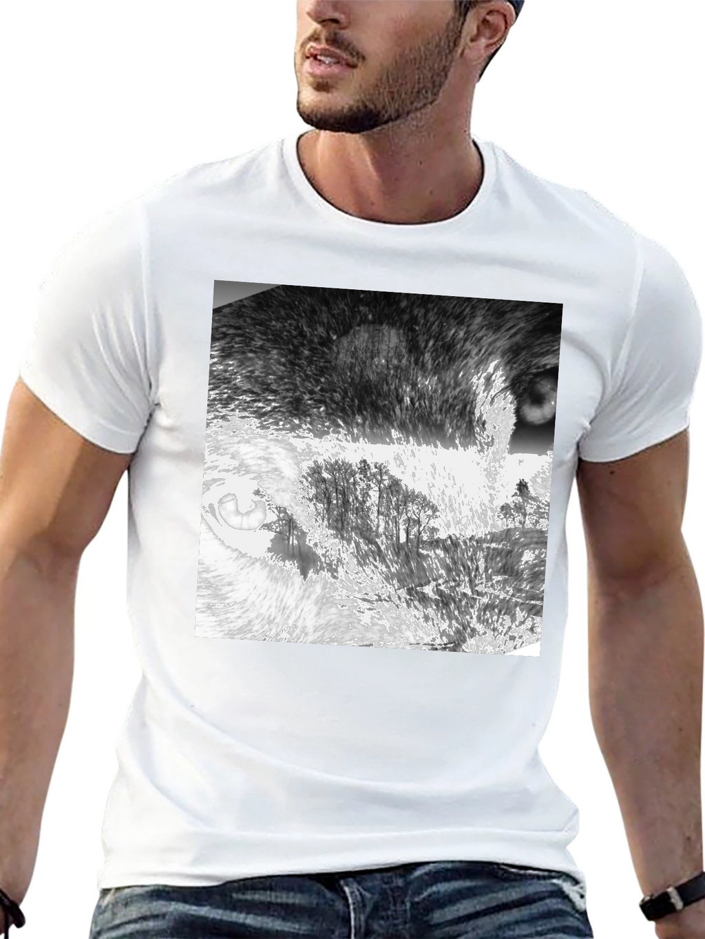 Abstract Landscape Print Black T-Shirt