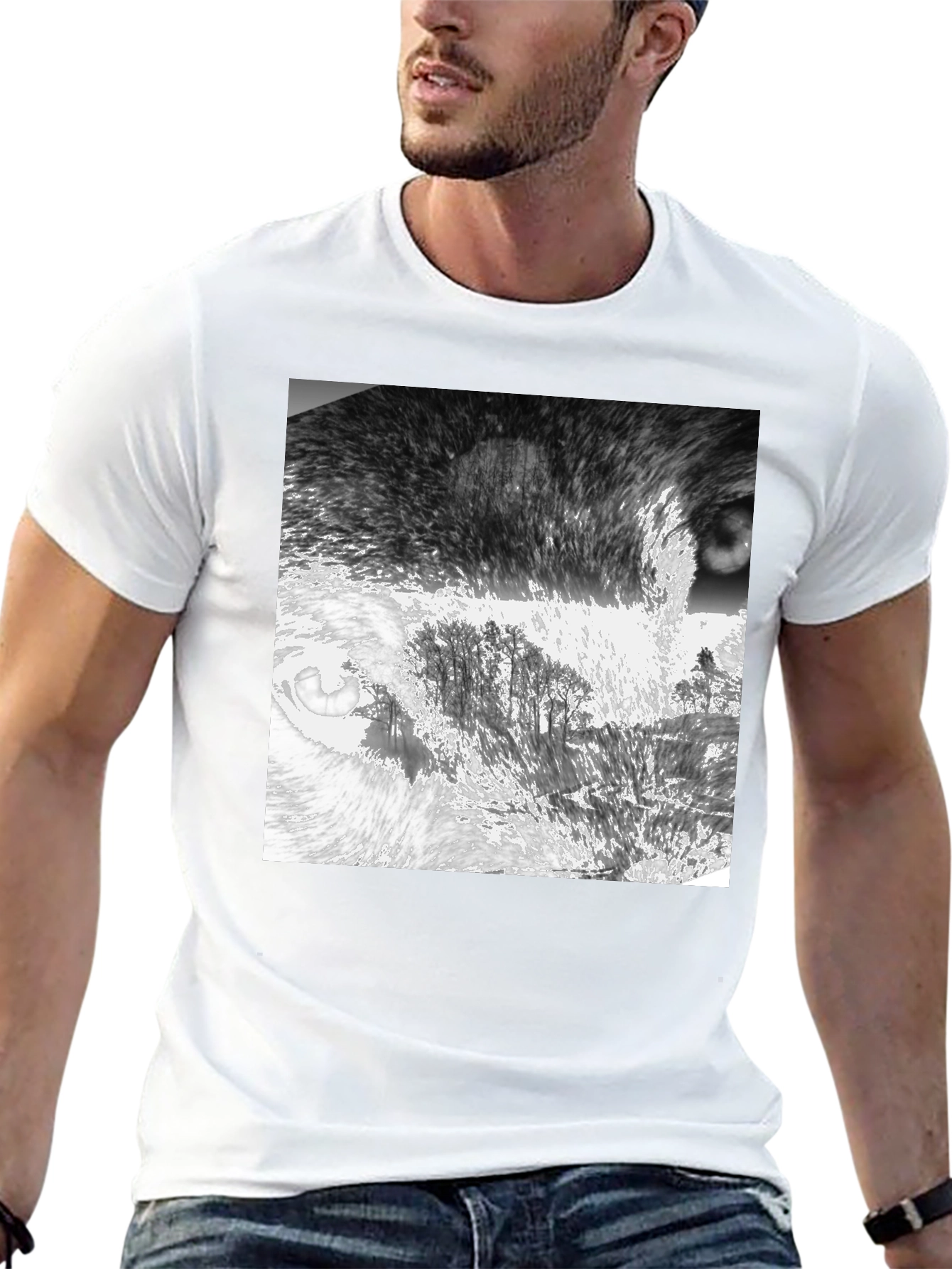 Abstract Landscape Print Black T-Shirt