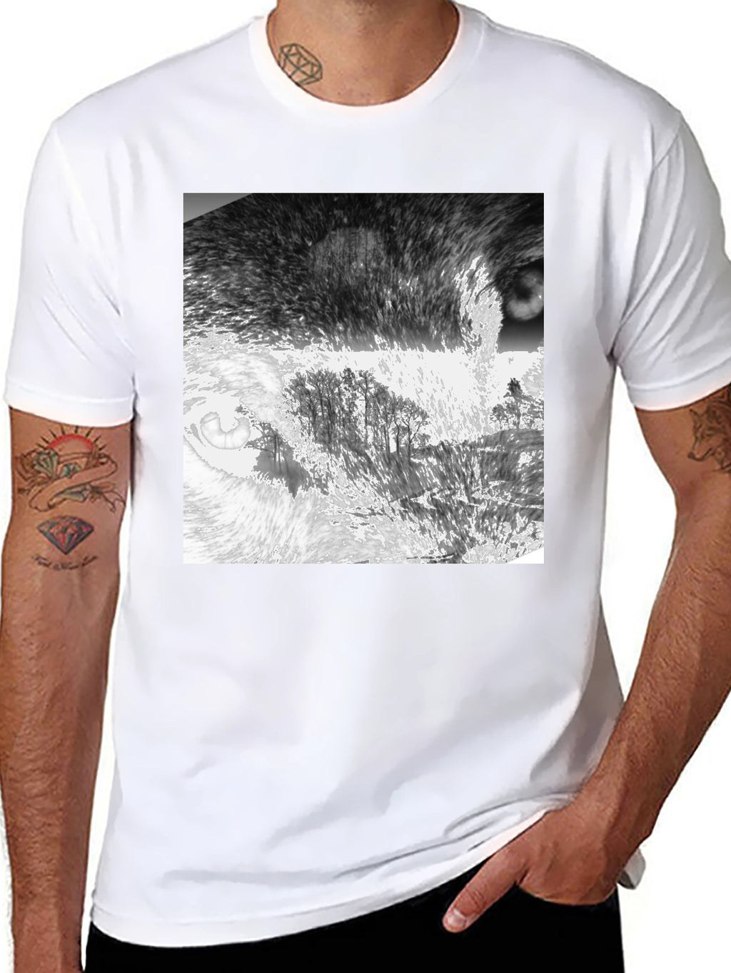 Abstract Landscape Print Black T-Shirt