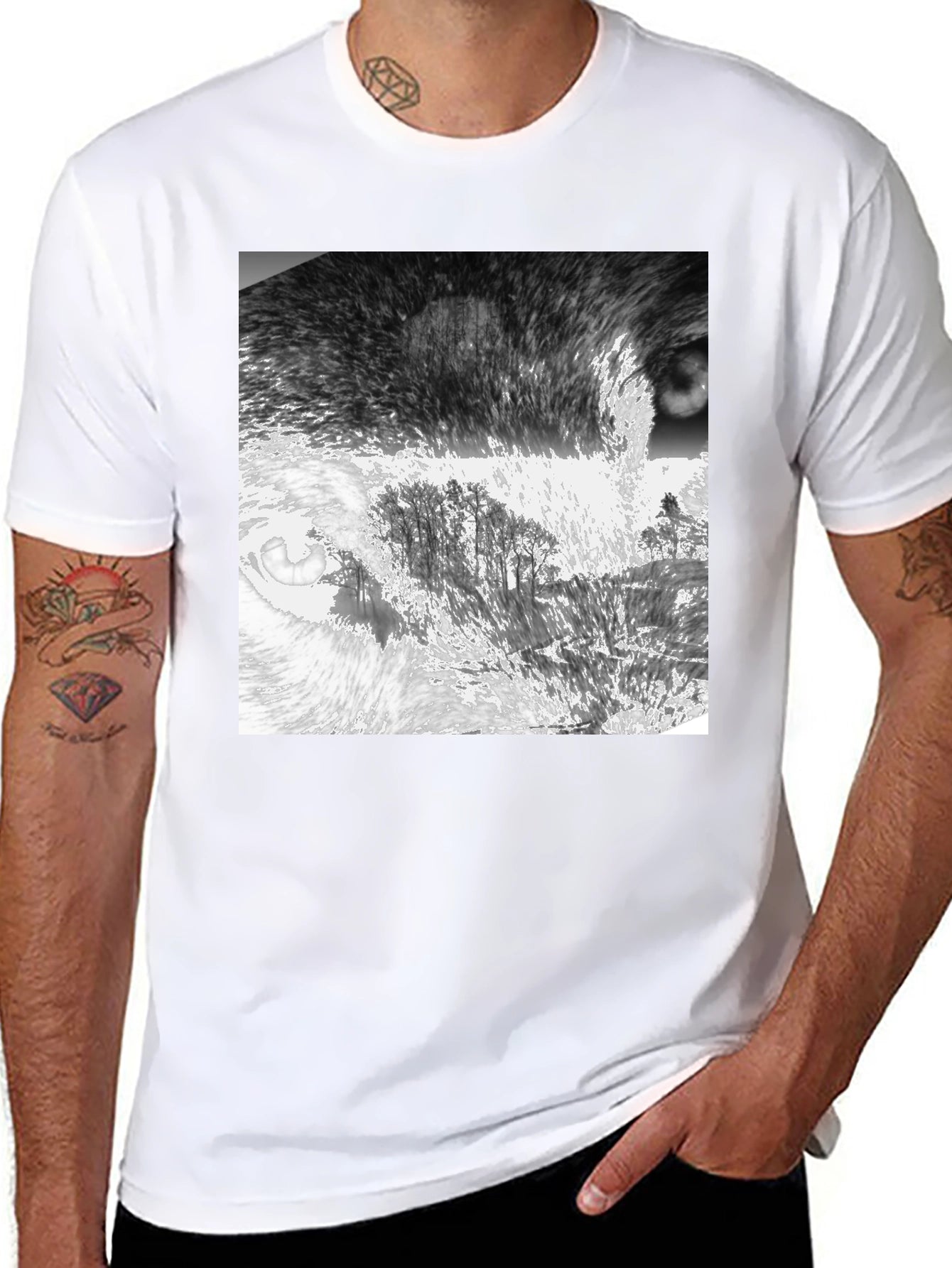 Abstract Landscape Print Black T-Shirt
