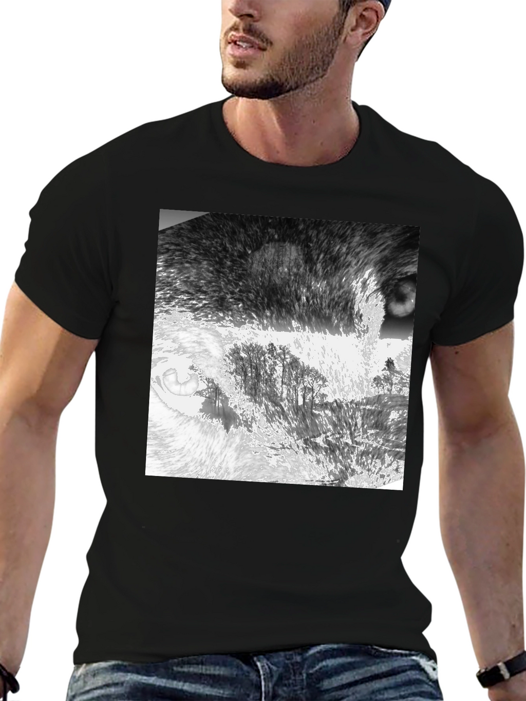 Abstract Landscape Print Black T-Shirt
