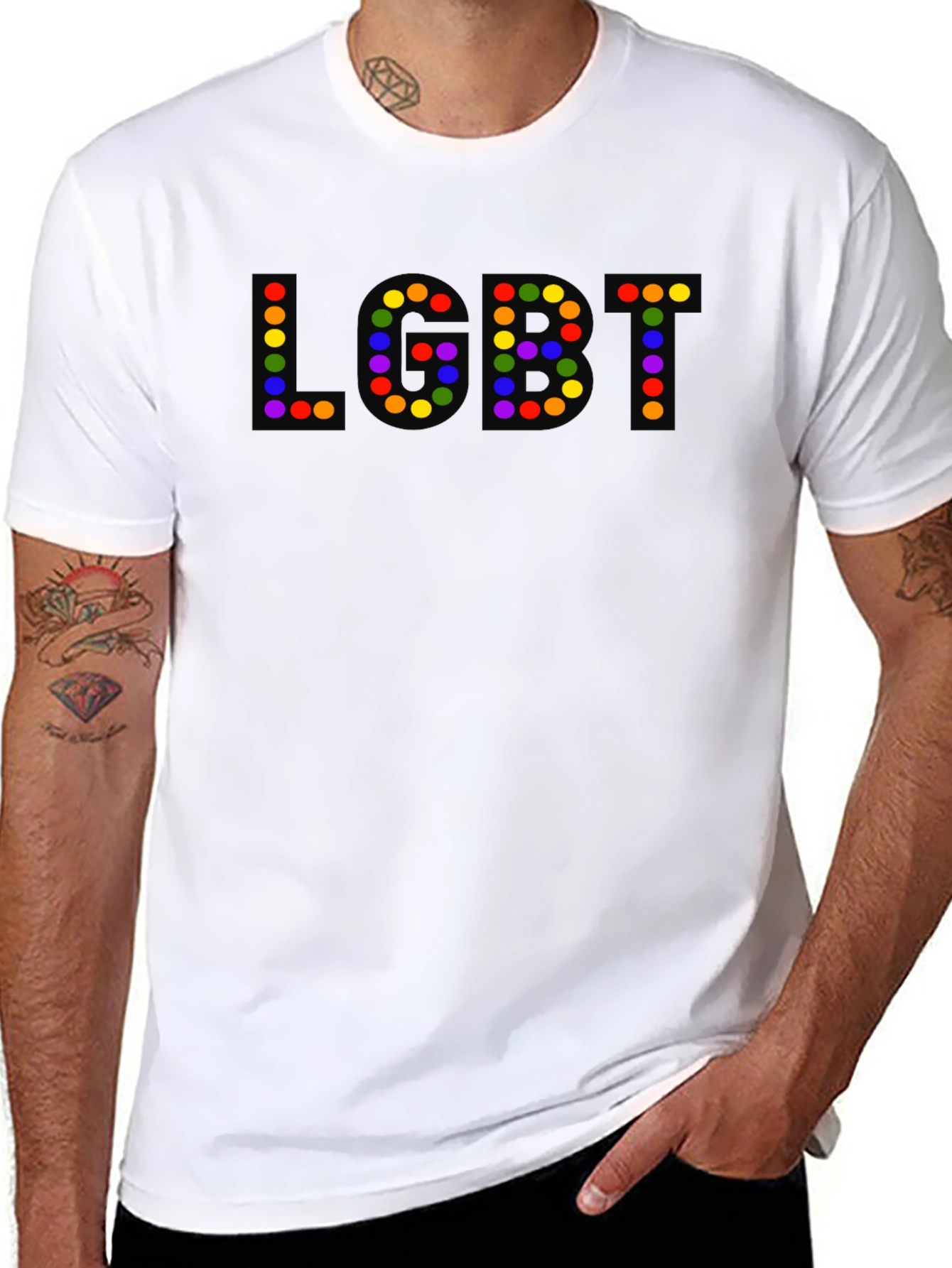 LGBT Pride T-Shirt - Rainbow Dot Letters