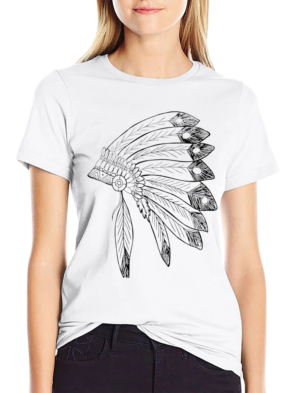 Native American Headdress Graphic Tee - Black