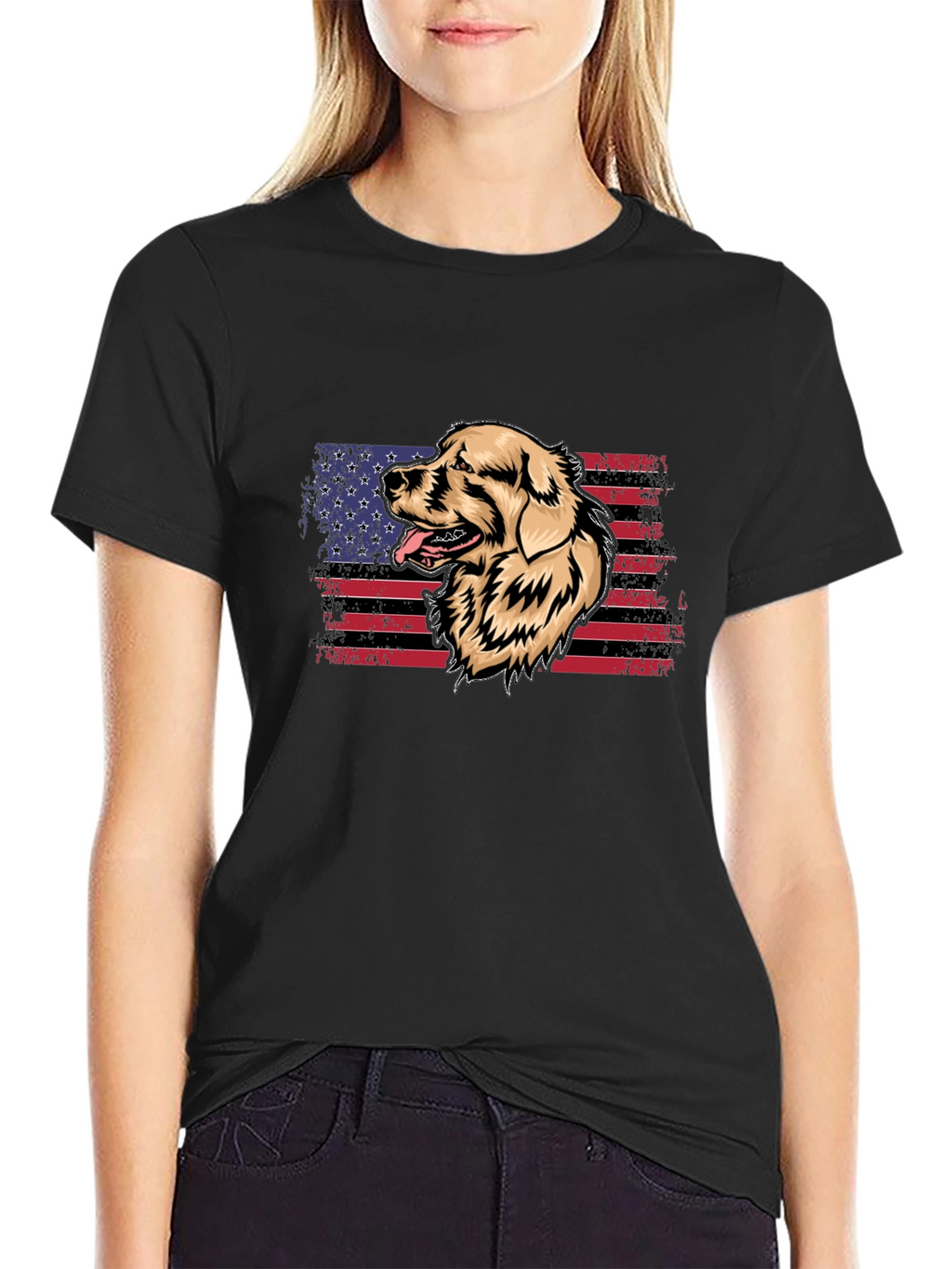 Dog American Flag Graphic T-Shirt