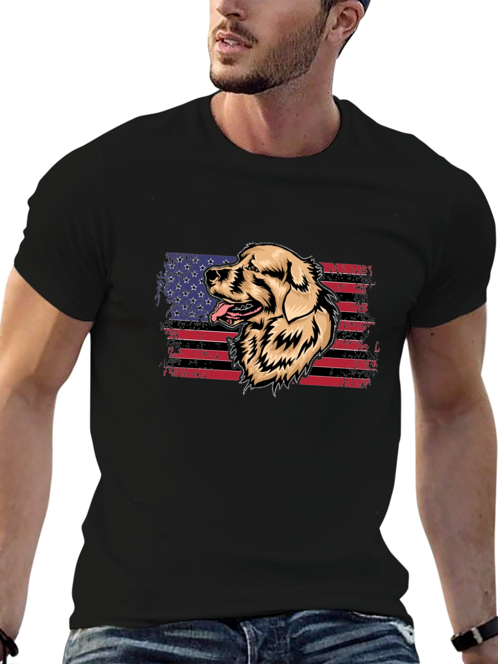 Dog American Flag Graphic T-Shirt