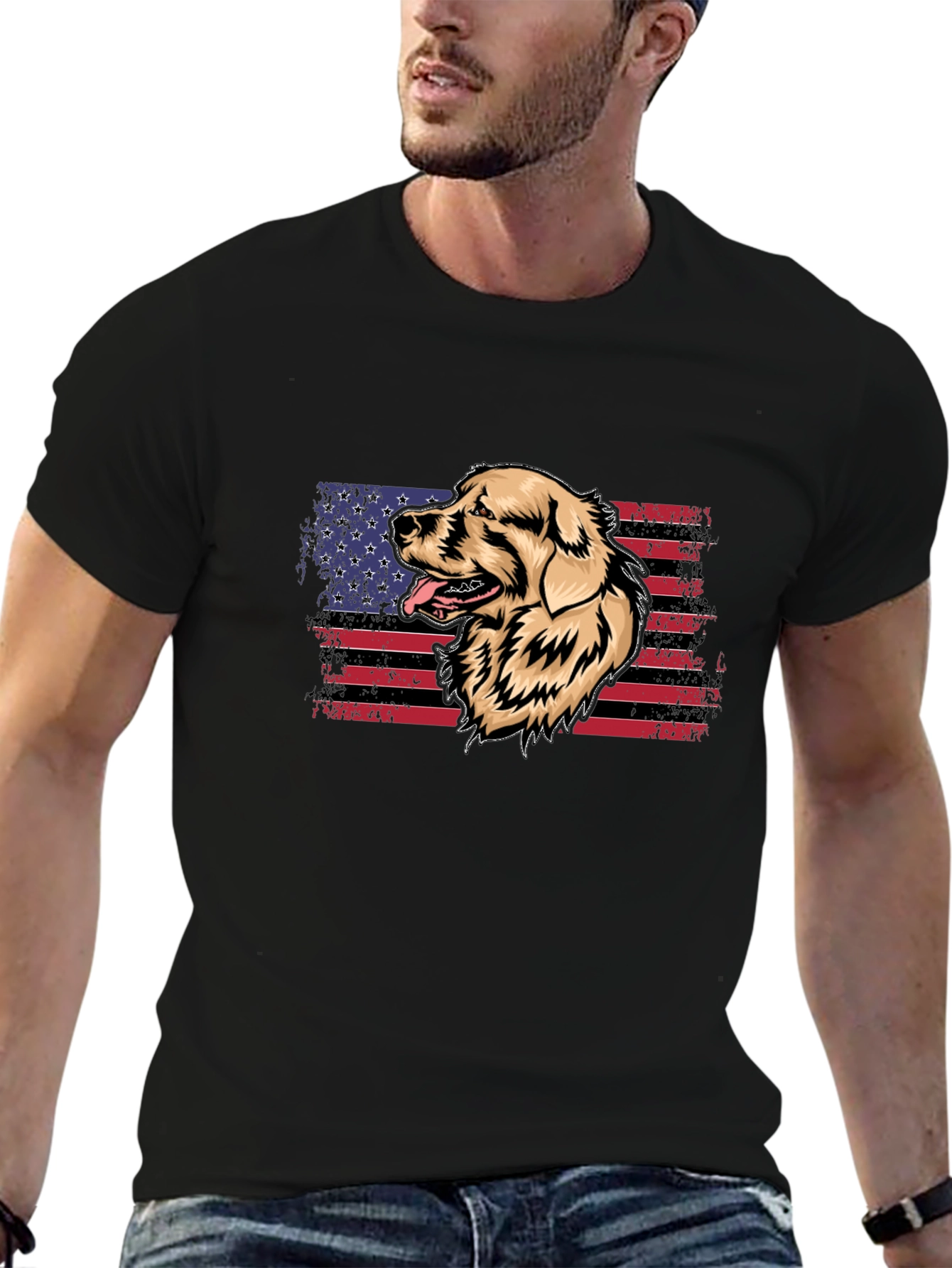 Dog American Flag Graphic T-Shirt