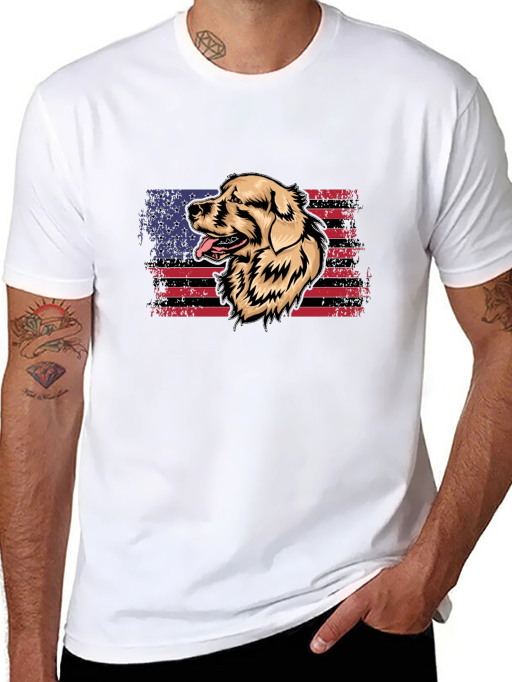 Dog American Flag Graphic T-Shirt
