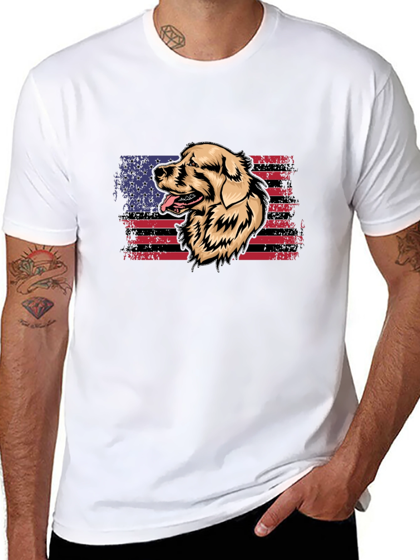 Dog American Flag Graphic T-Shirt