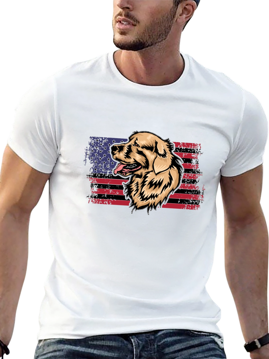 Dog American Flag Graphic T-Shirt