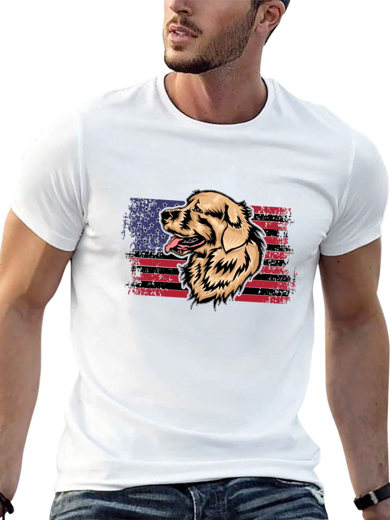 Dog American Flag Graphic T-Shirt
