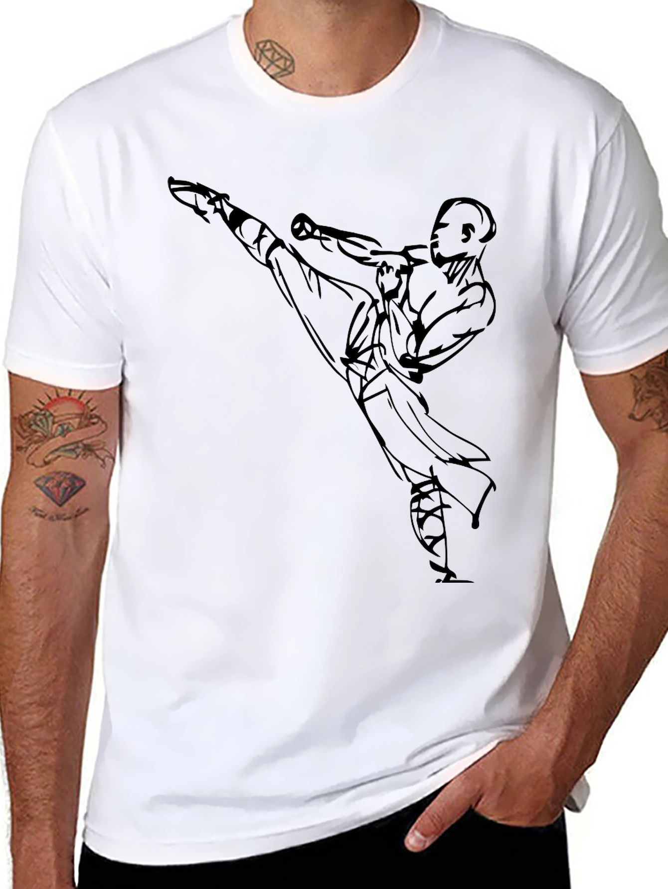 Martial Arts Kick Graphic T-Shirt - Black