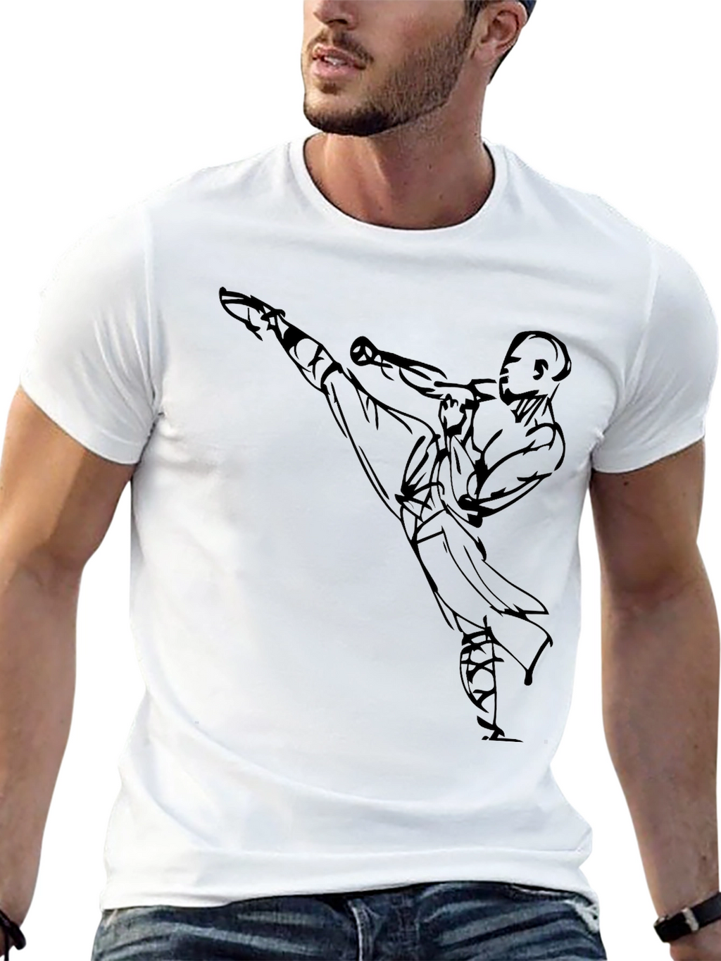 Martial Arts Kick Graphic T-Shirt - Black