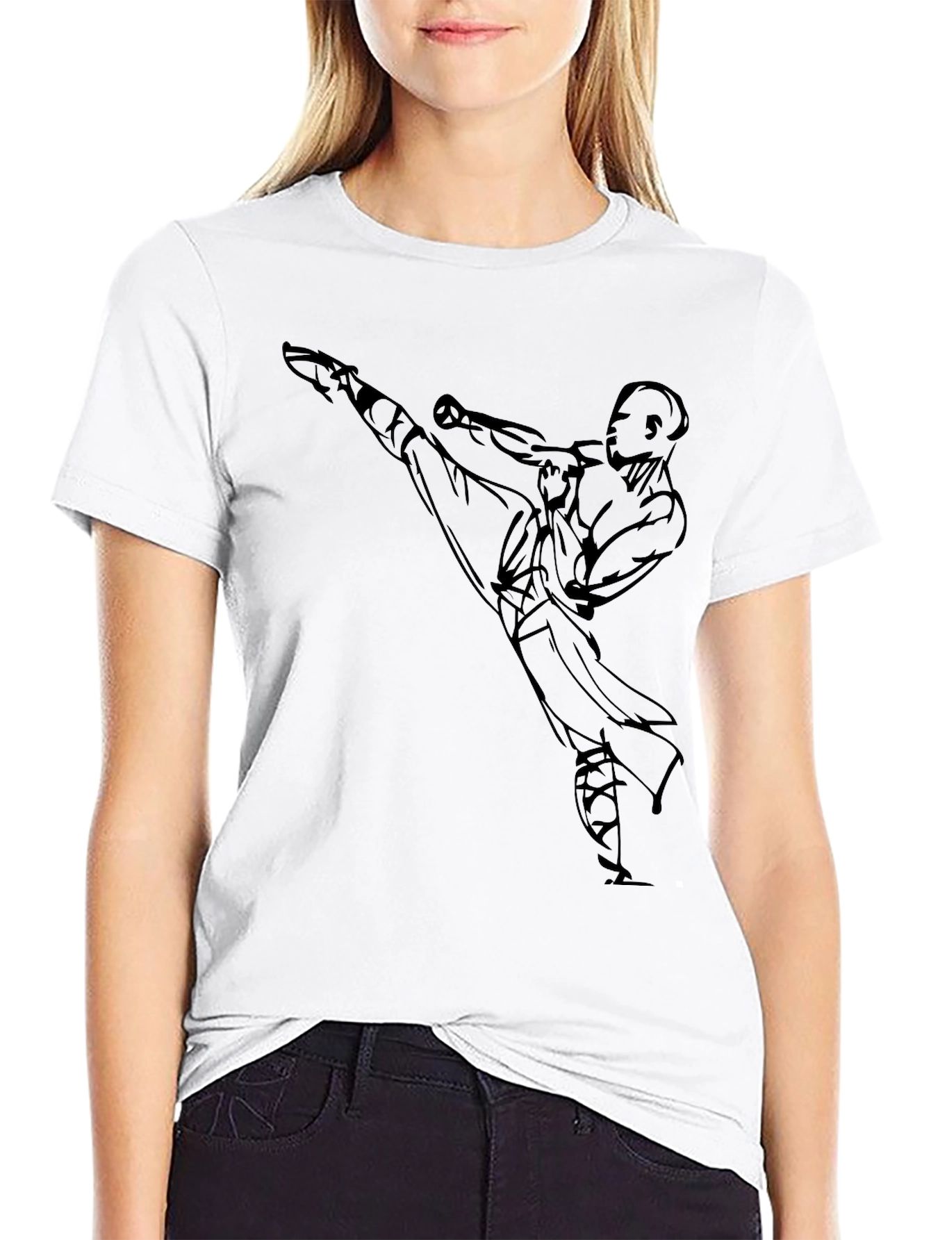 Martial Arts Kick Graphic T-Shirt - Black