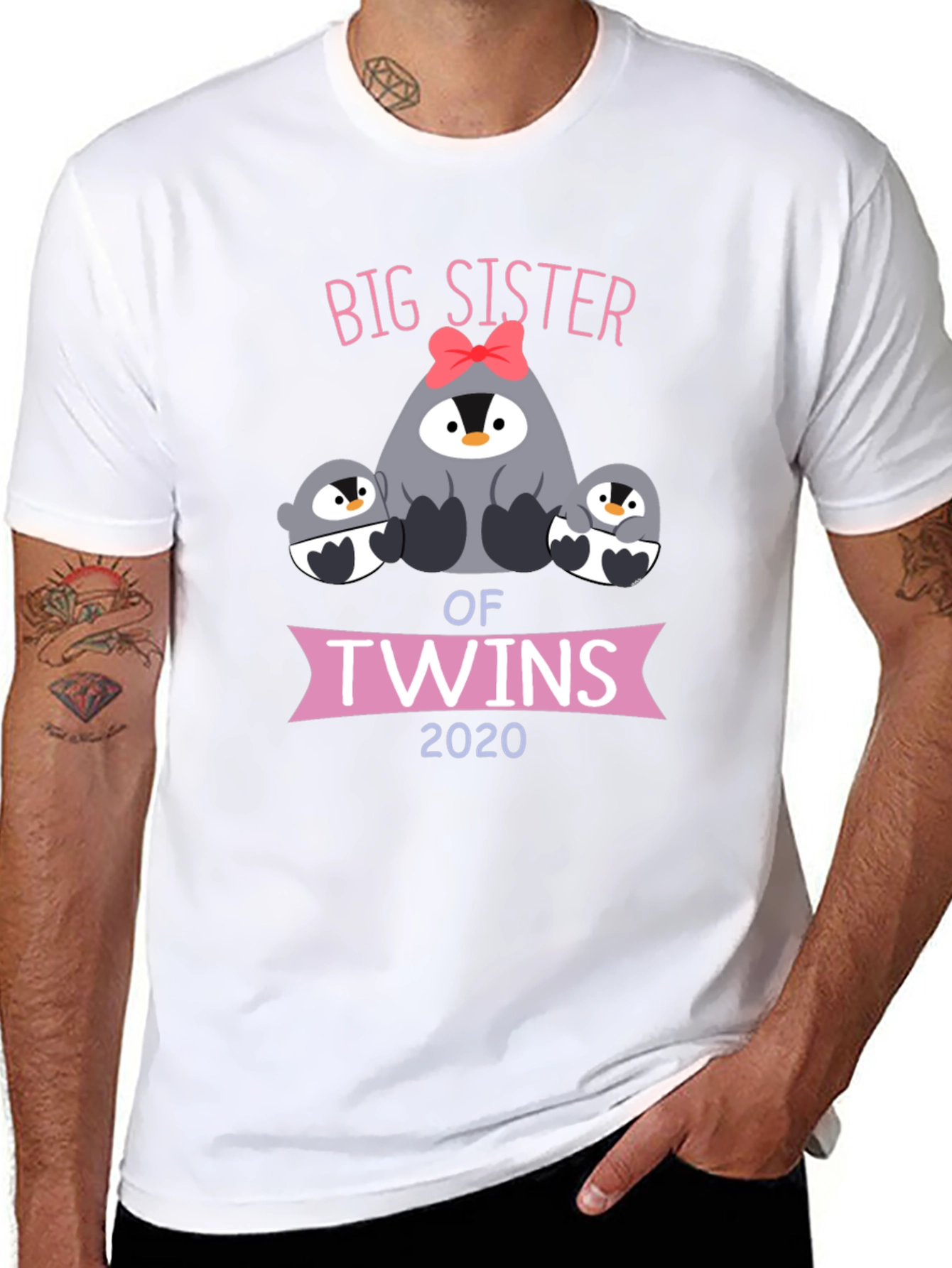 Big Sister of Twins 2020 Penguin Graphic T-Shirt