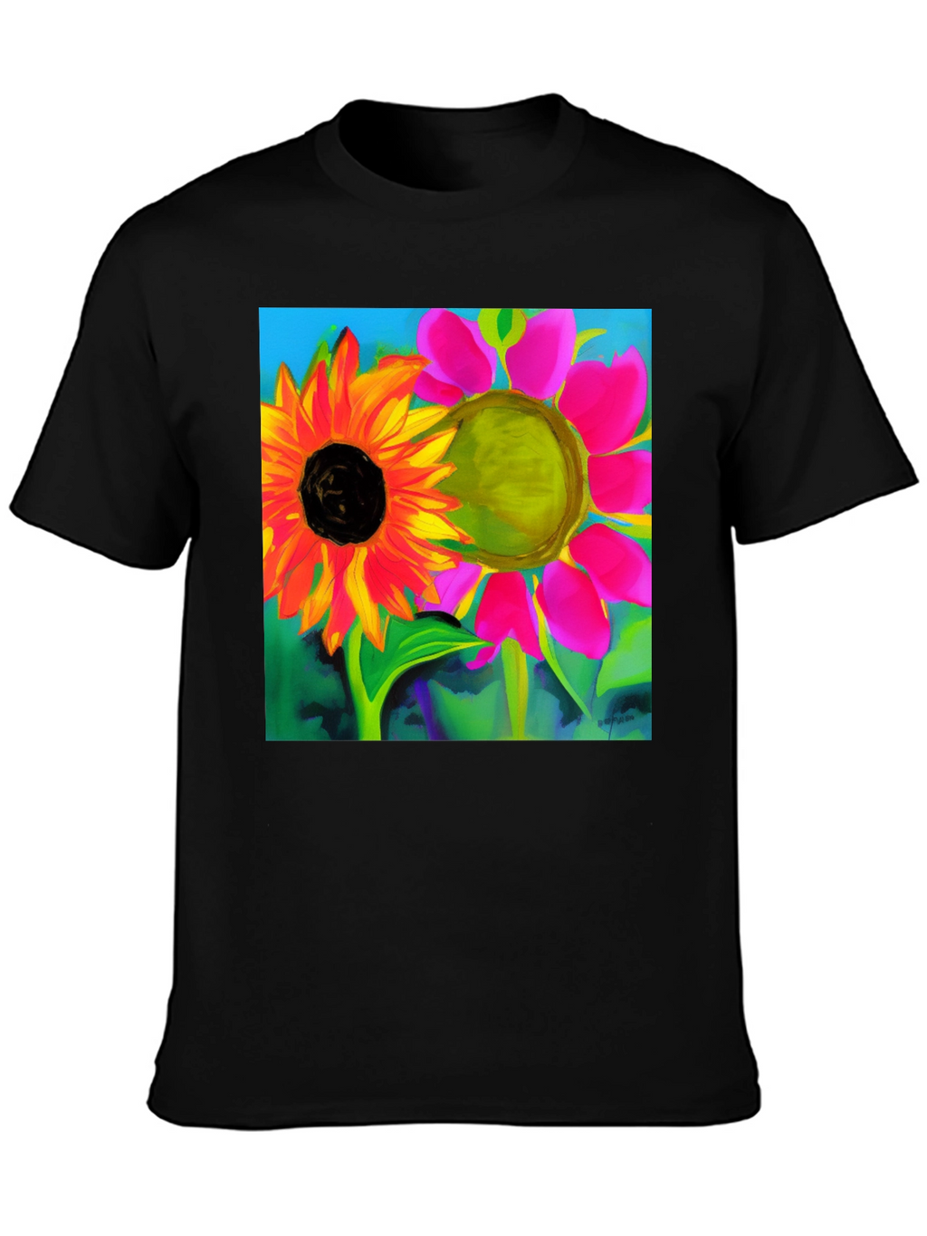 Floral Art Graphic Tee - Vivid Sunflower Design