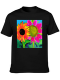Floral Art Graphic Tee - Vivid Sunflower Design