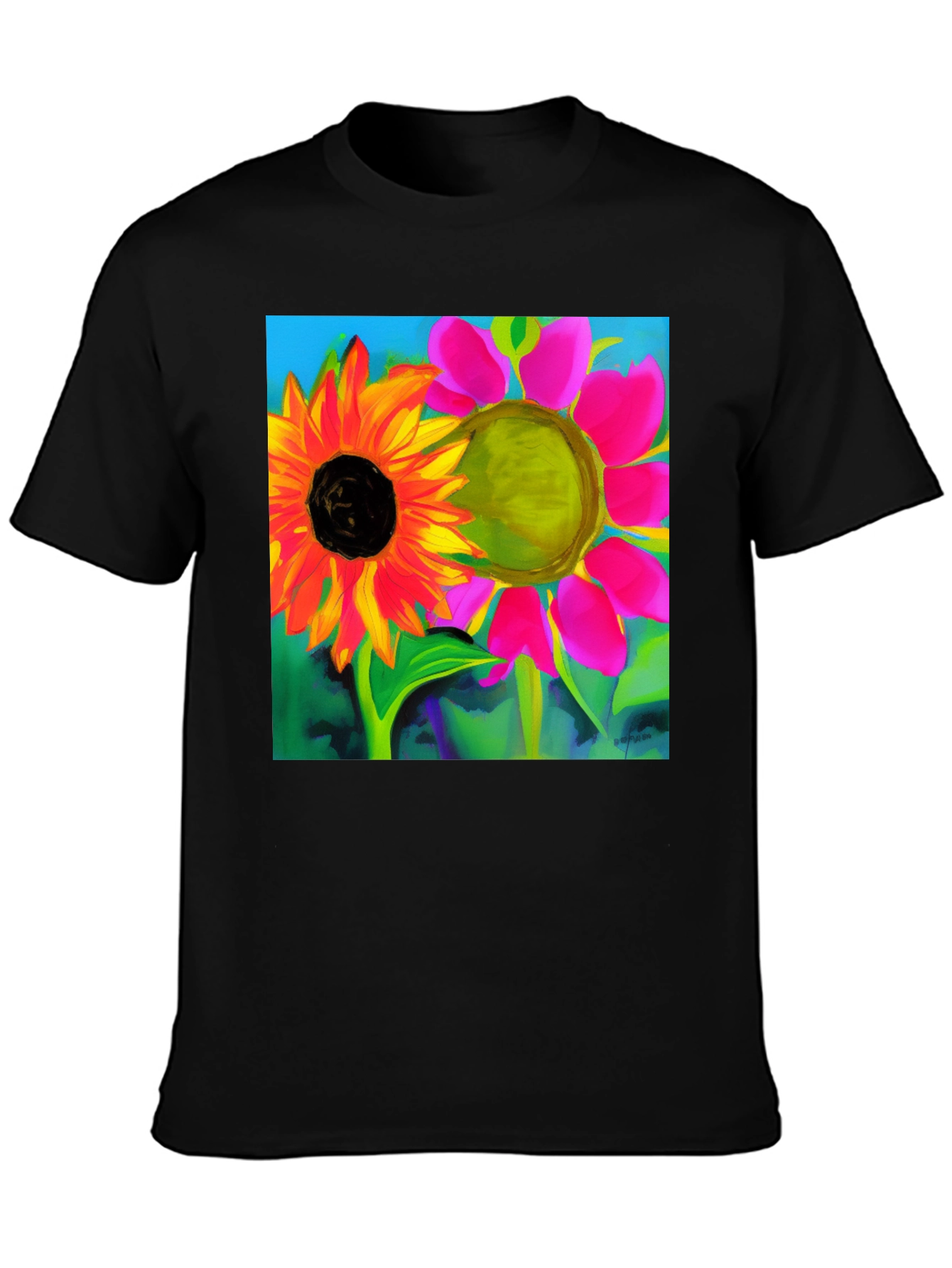 Floral Art Graphic Tee - Vivid Sunflower Design