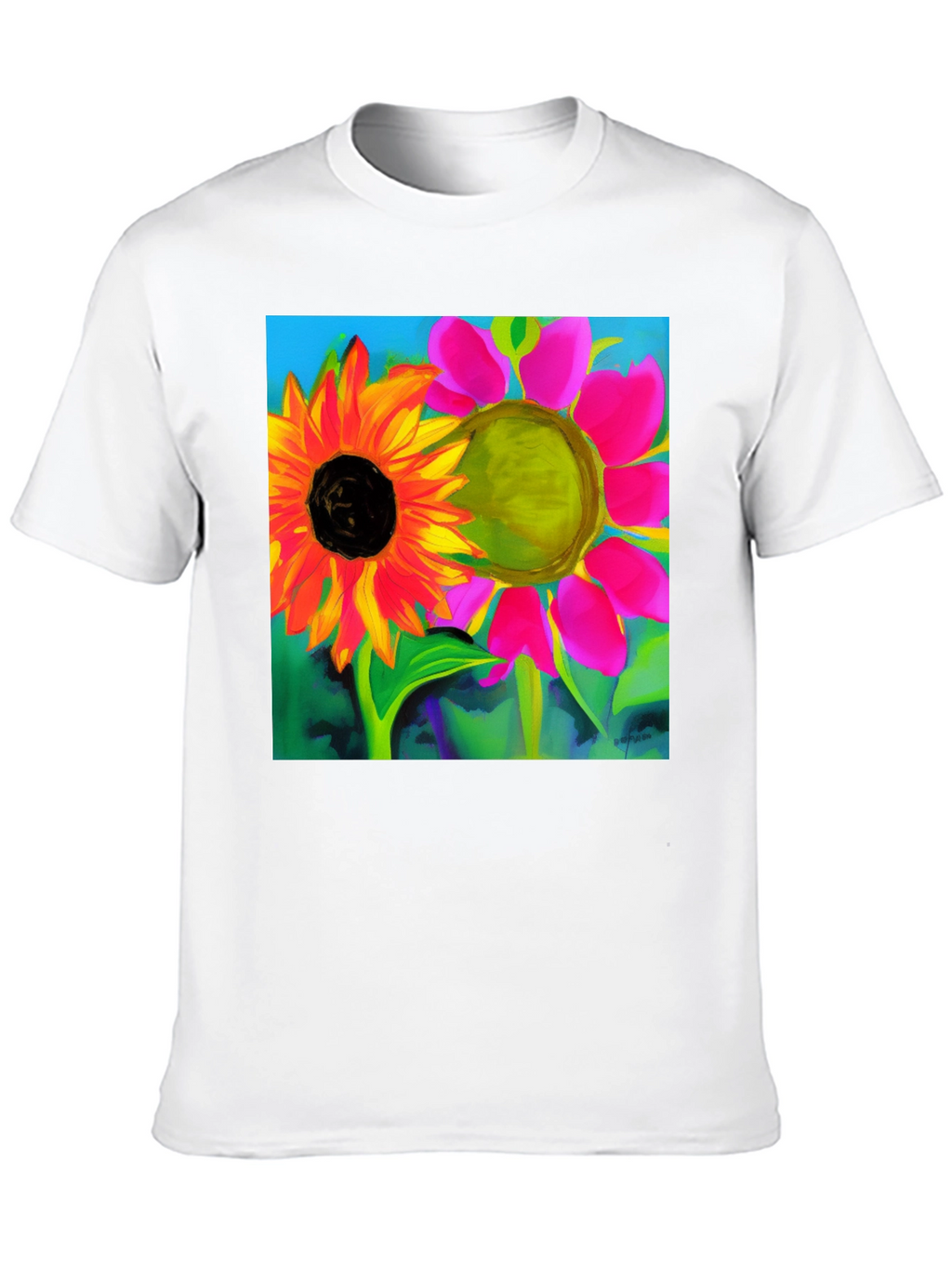 Floral Art Graphic Tee - Vivid Sunflower Design