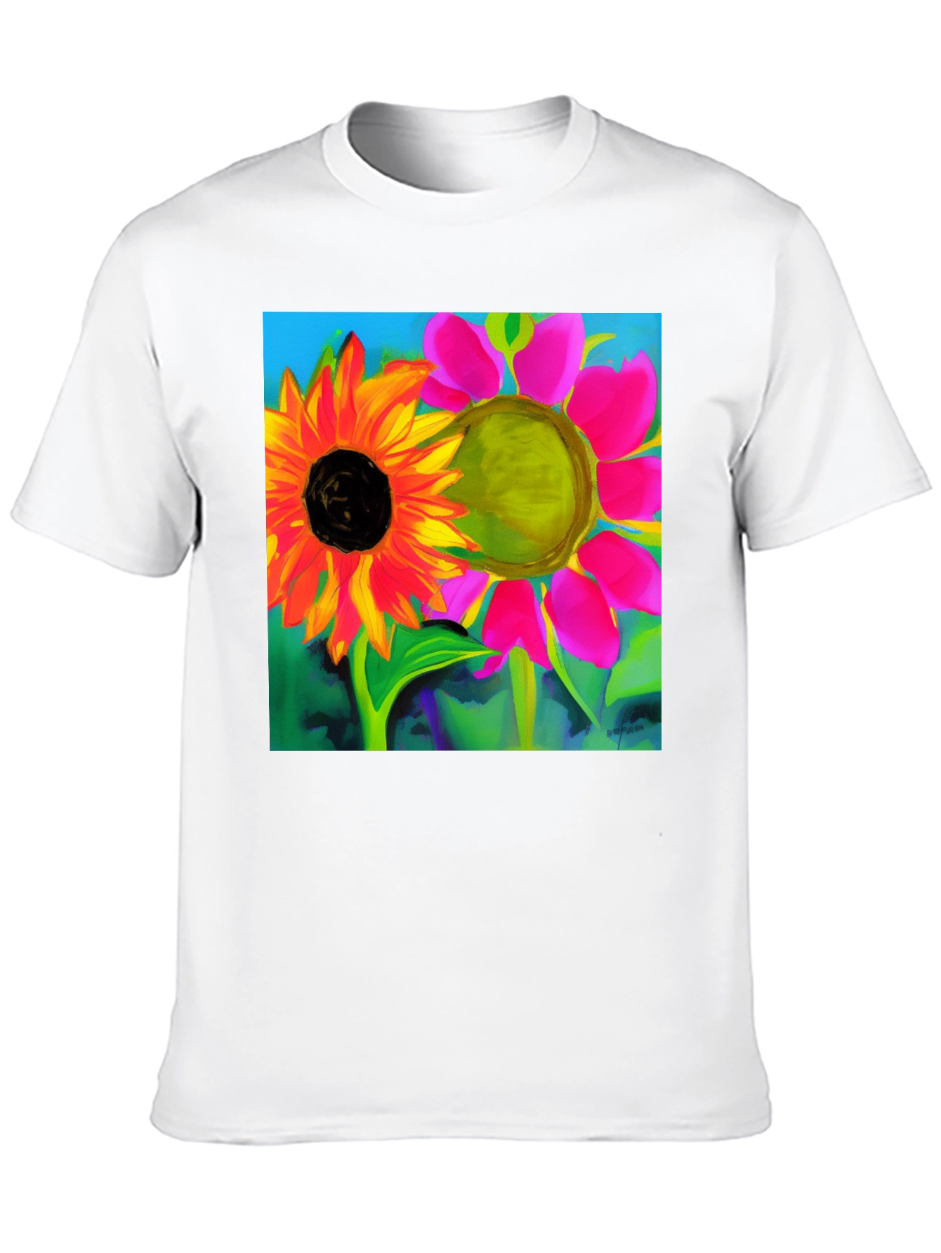 Floral Art Graphic Tee - Vivid Sunflower Design