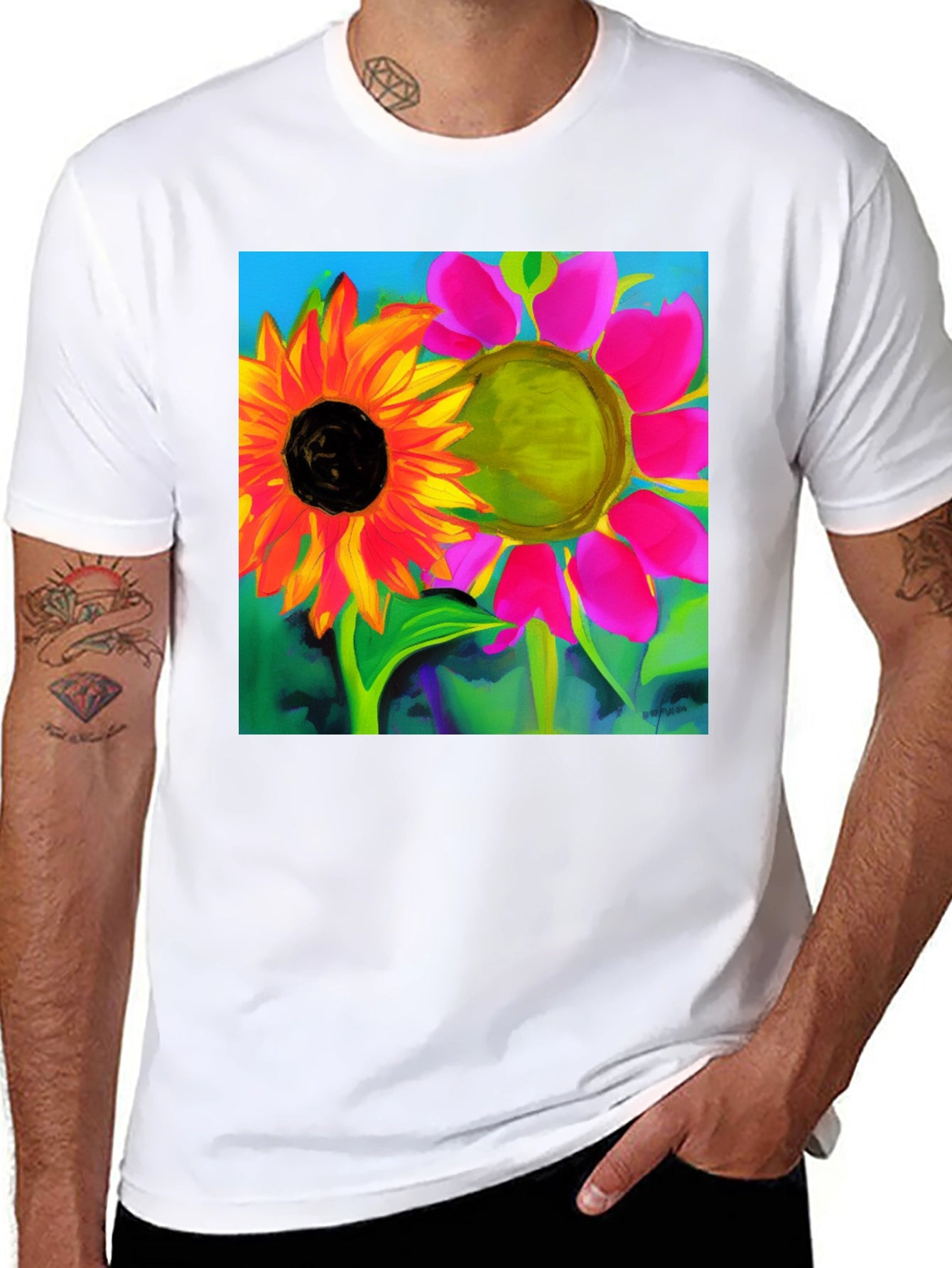 Floral Art Graphic Tee - Vivid Sunflower Design