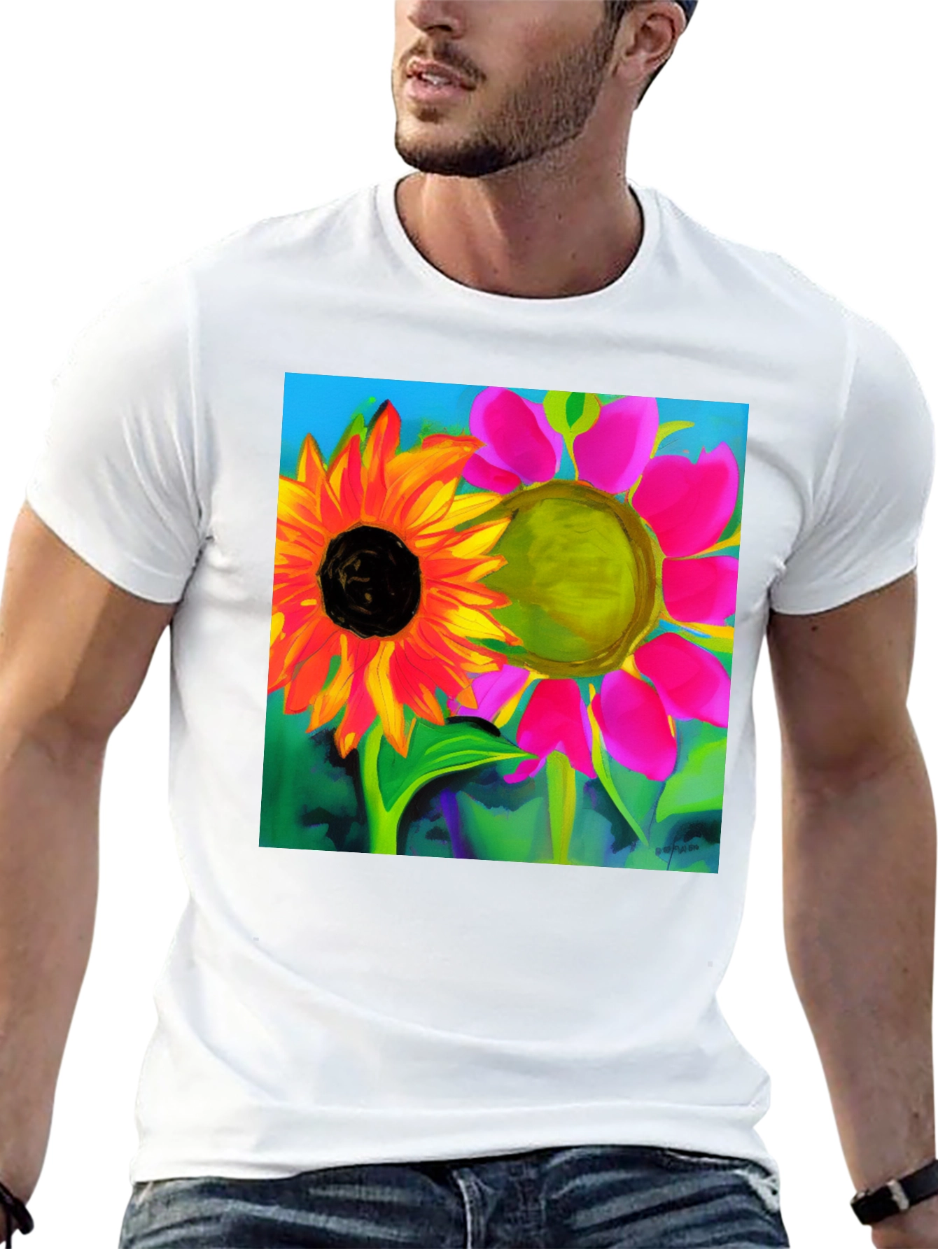 Floral Art Graphic Tee - Vivid Sunflower Design