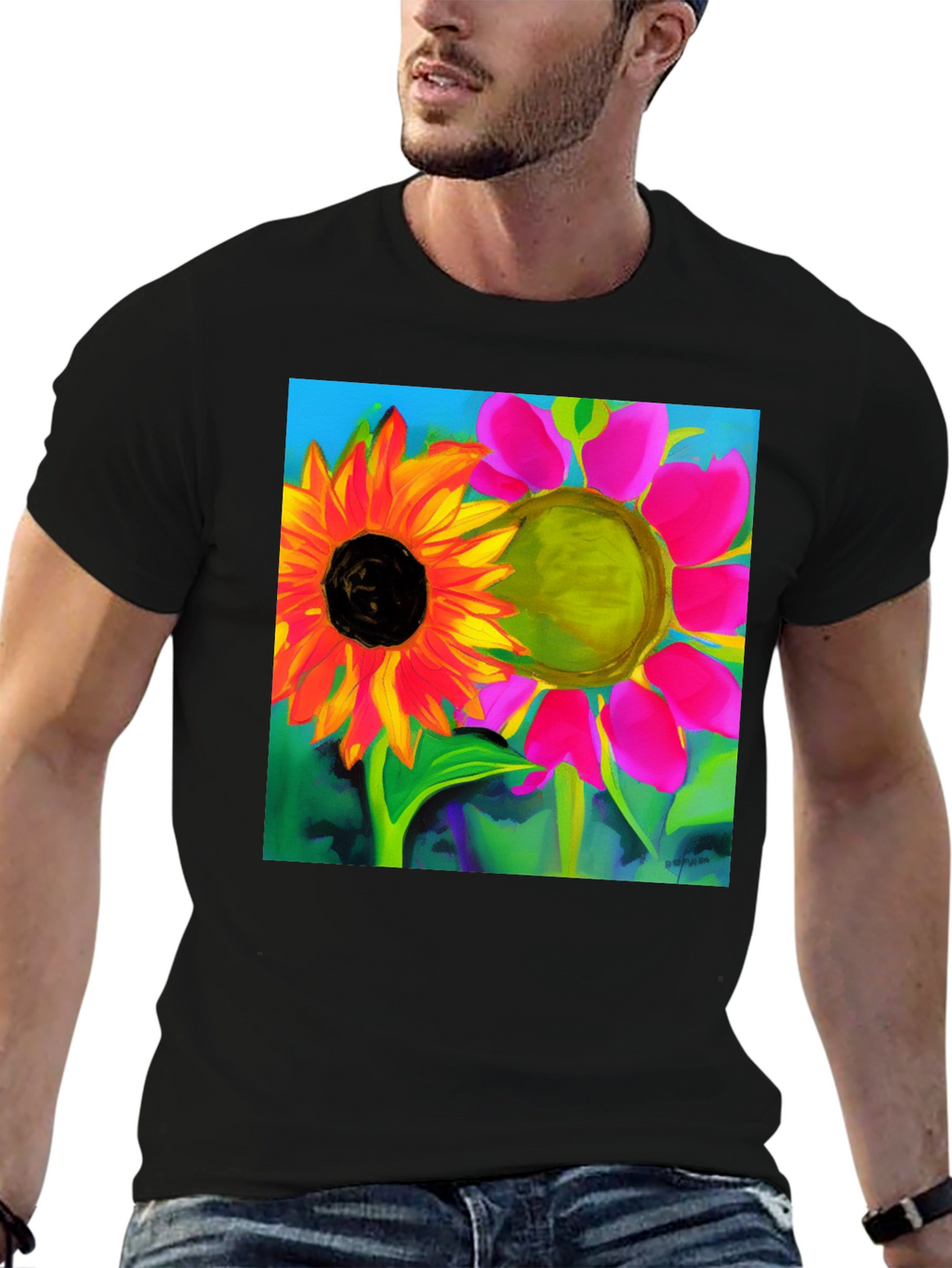 Floral Art Graphic Tee - Vivid Sunflower Design