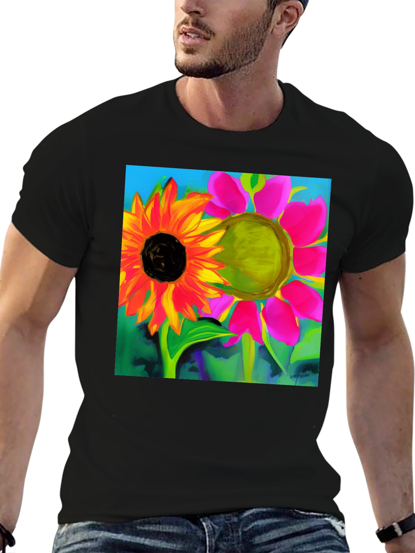 Floral Art Graphic Tee - Vivid Sunflower Design