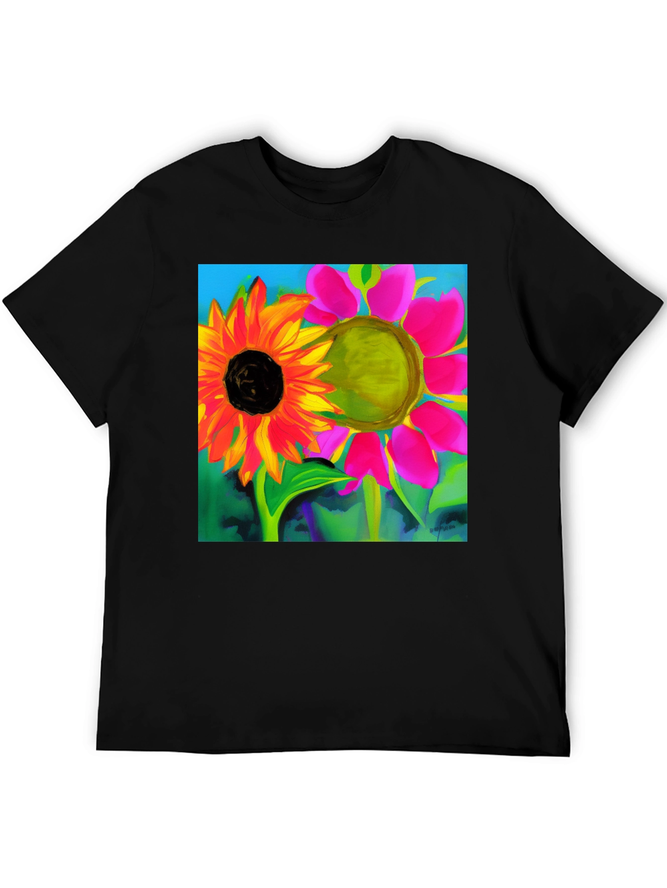 Floral Art Graphic Tee - Vivid Sunflower Design