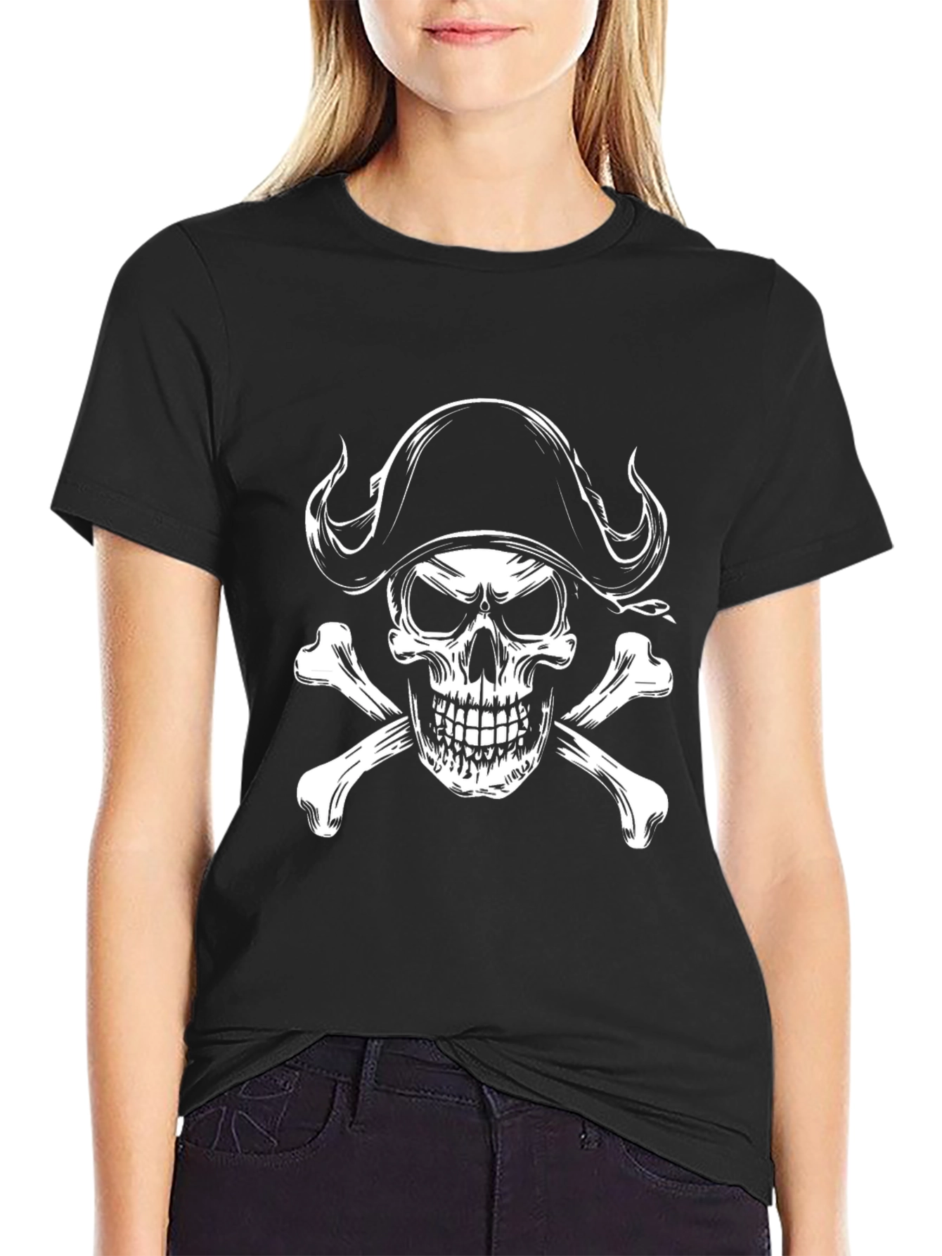 Pirate Skull & Crossbones Graphic T-Shirt - Black