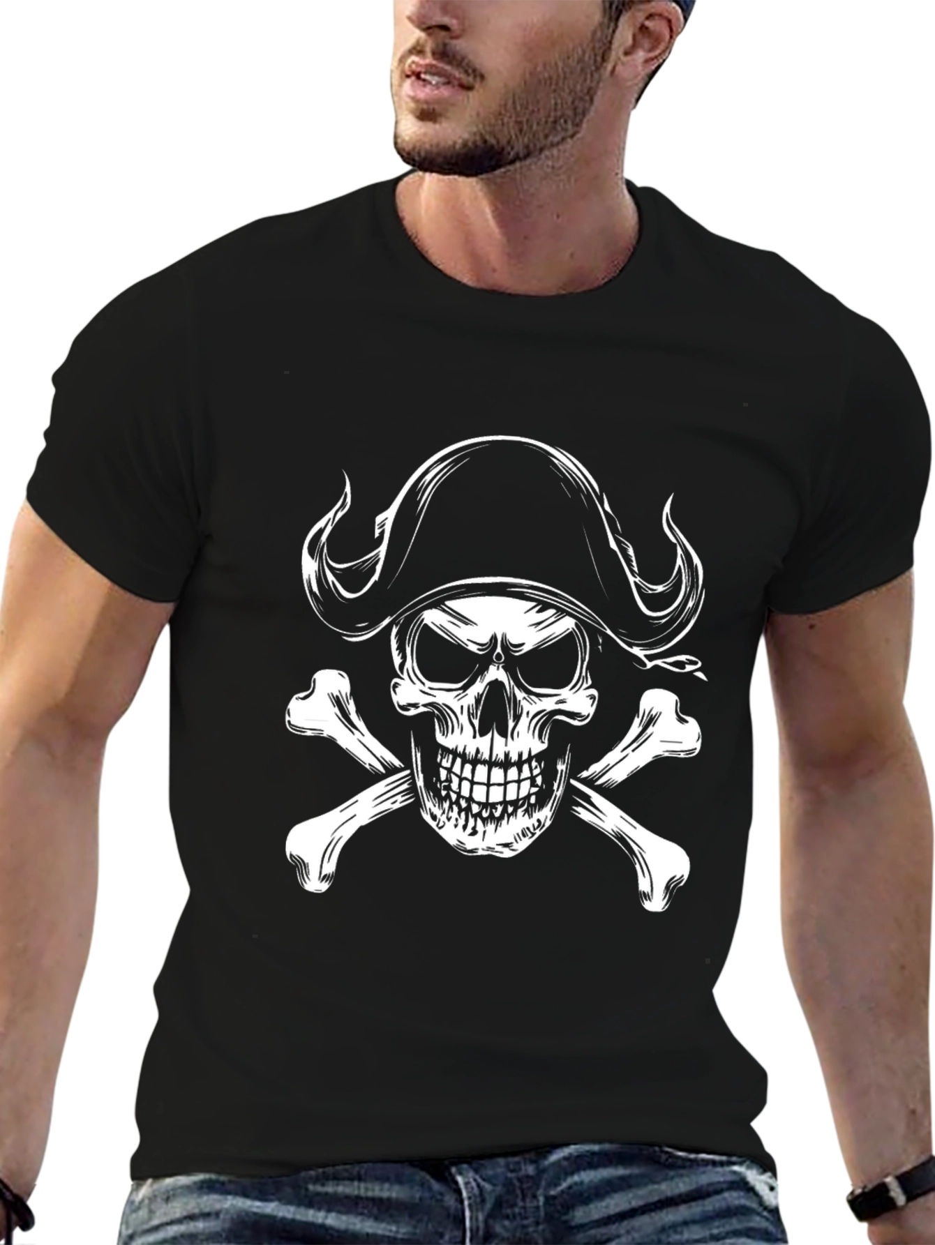 Pirate Skull & Crossbones Graphic T-Shirt - Black