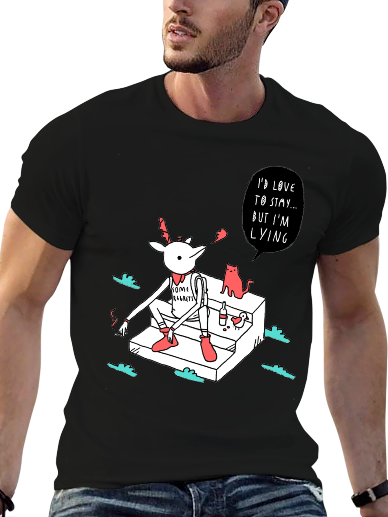 Regretful Deer T-Shirt: Id Love to Stay