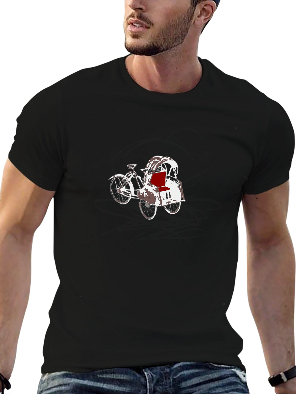 Black T-Shirt with Rickshaw Graphic