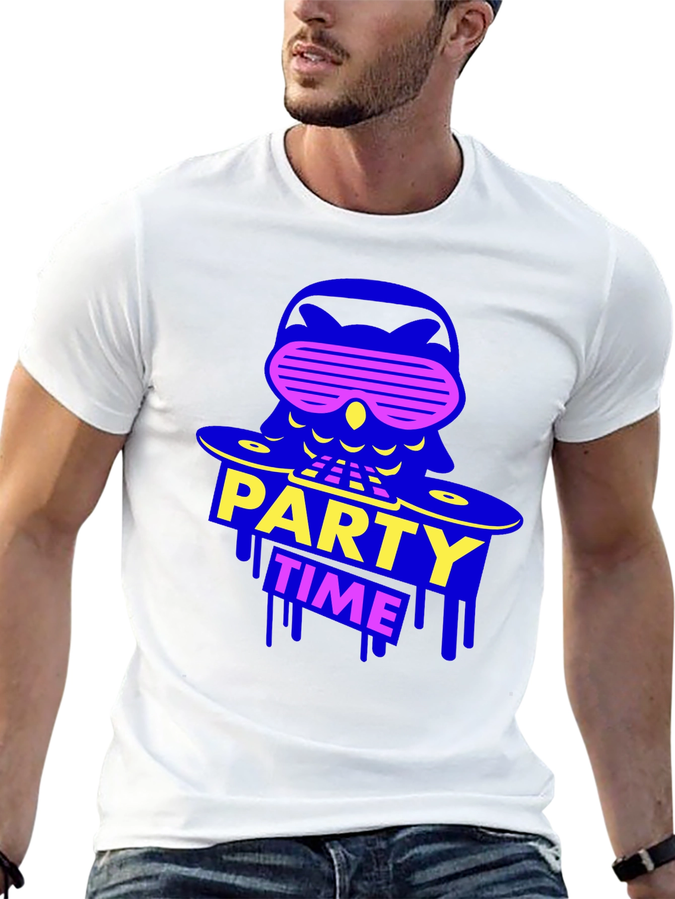 Party Time Owl Graphic Tee - Black Crew Neck