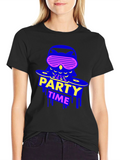 Party Time Owl Graphic Tee - Black Crew Neck