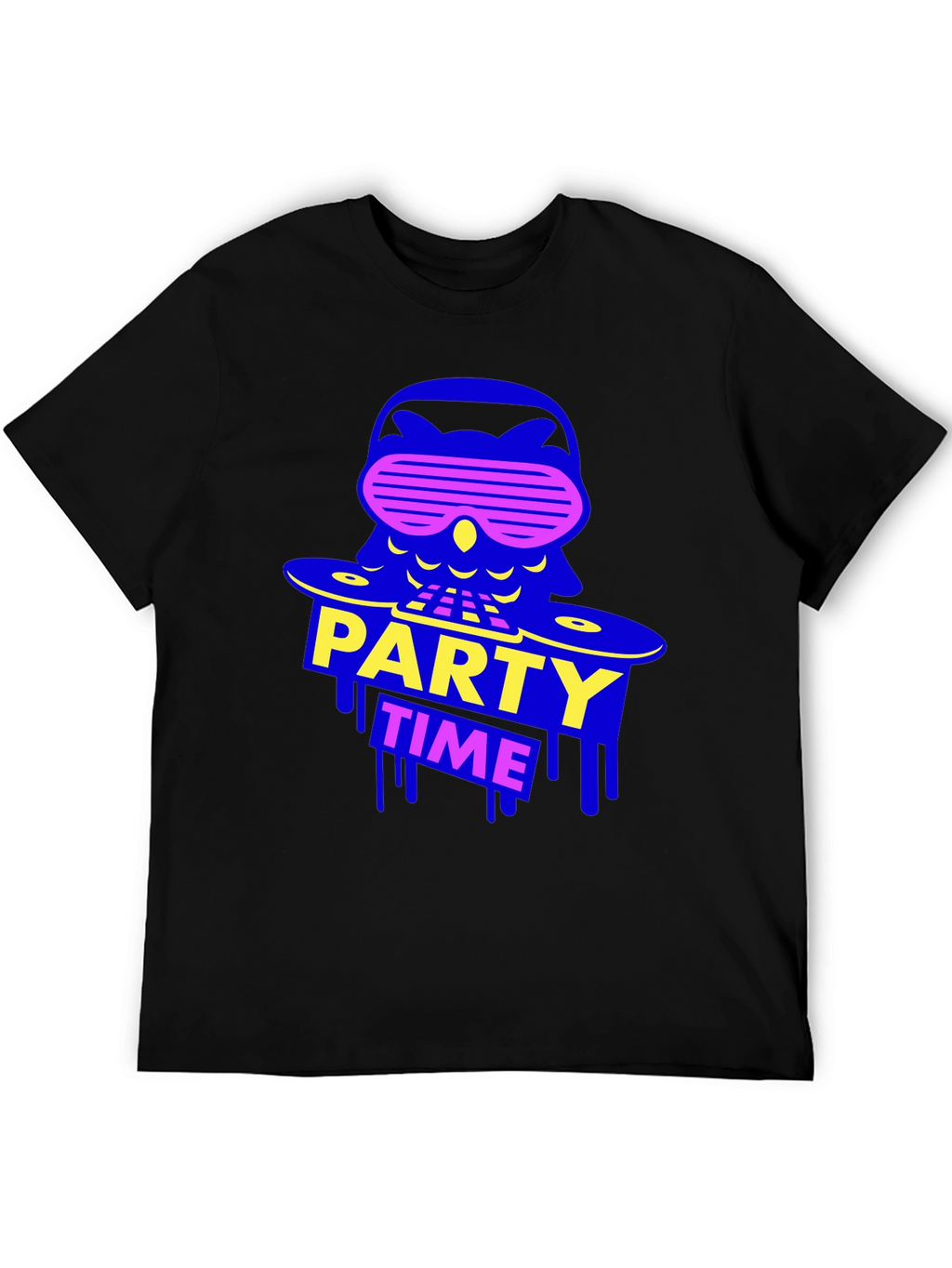 Party Time Owl Graphic Tee - Black Crew Neck