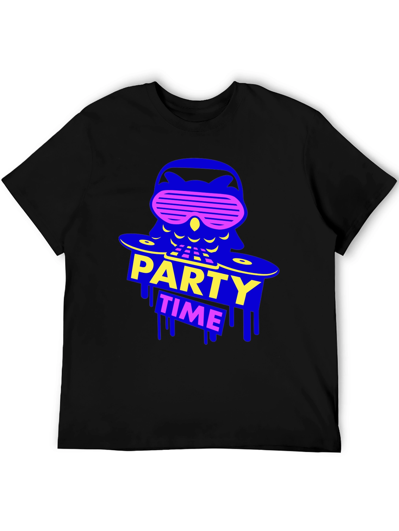 Party Time Owl Graphic Tee - Black Crew Neck