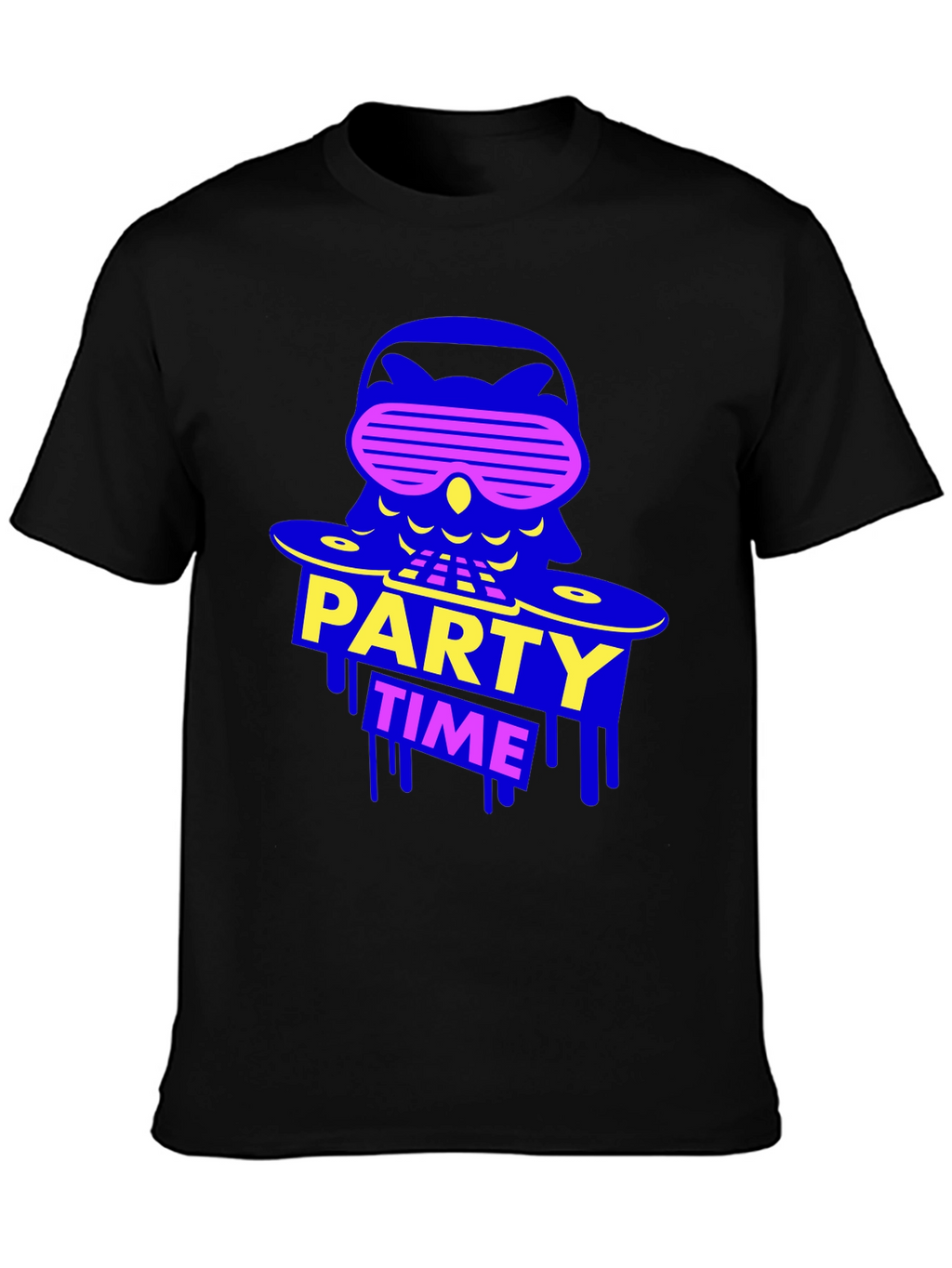 Party Time Owl Graphic Tee - Black Crew Neck