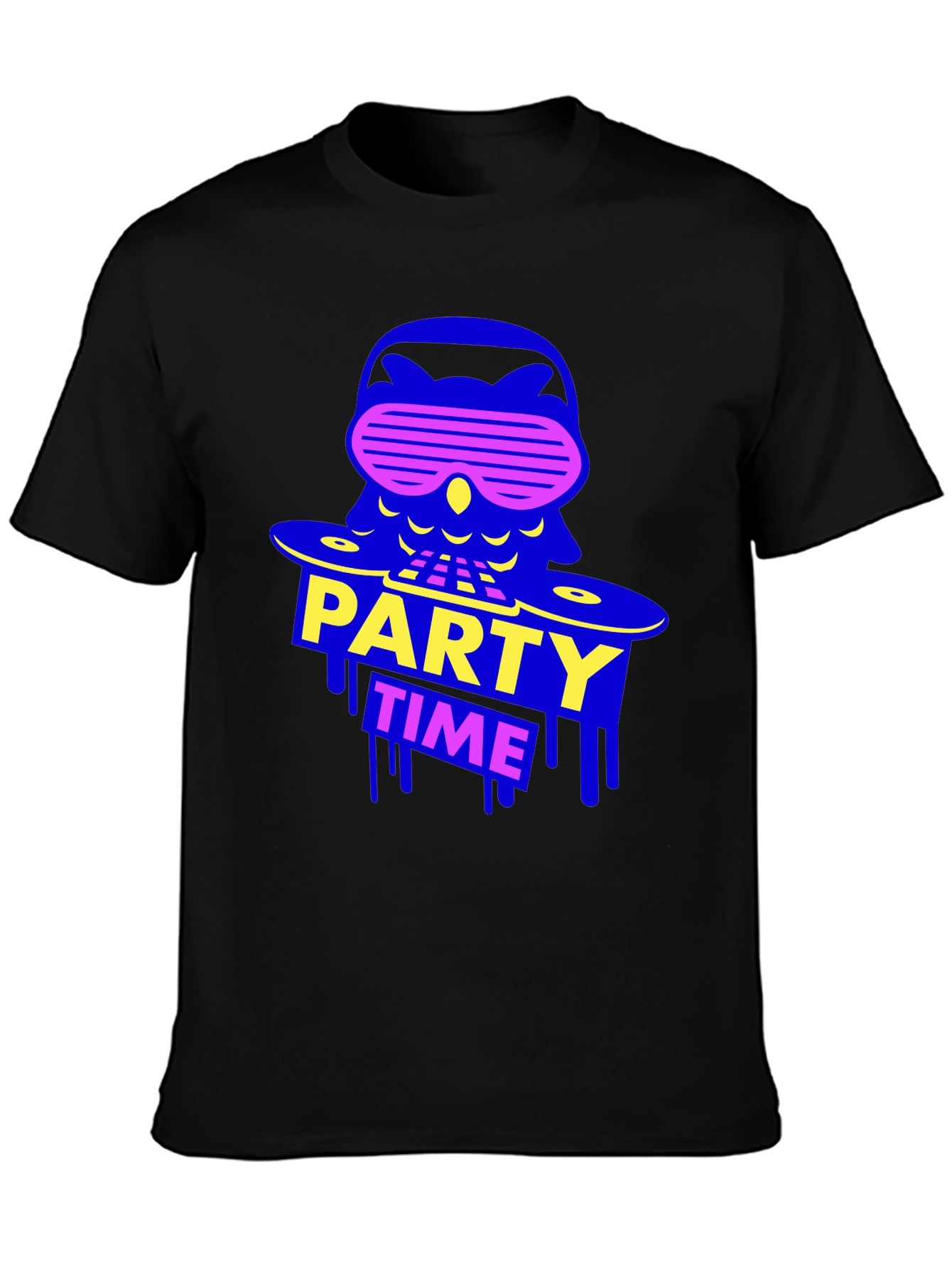 Party Time Owl Graphic Tee - Black Crew Neck