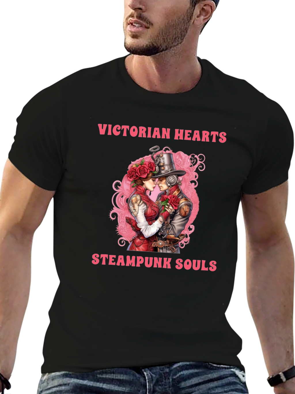 Victorian Hearts Steampunk Souls Black T-Shirt